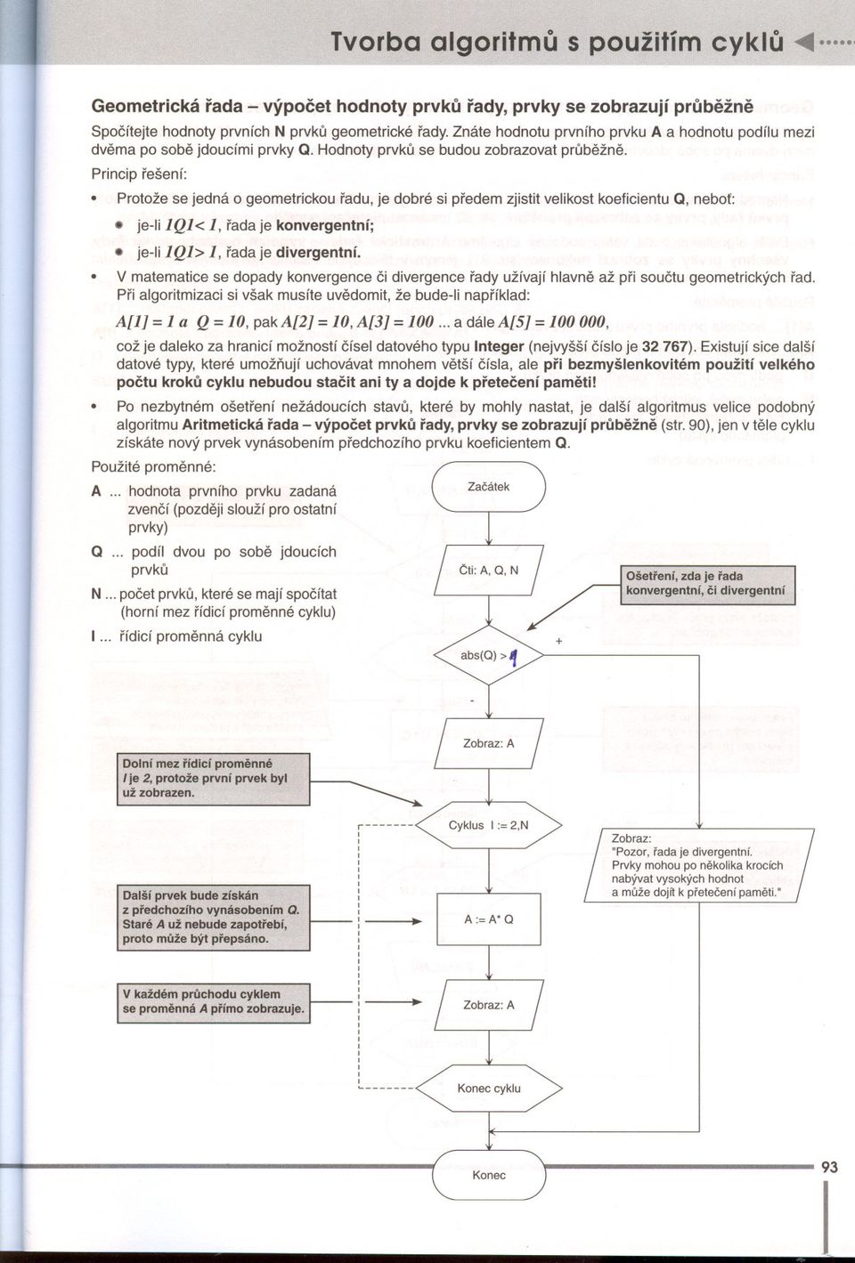 Protože se jedná o geometrickou radu, je dobré si predem zjistit velikost koeficientu Q, nebot: je-i Q<, rada je konvergentní; je-i Q>, rada je divergentní.