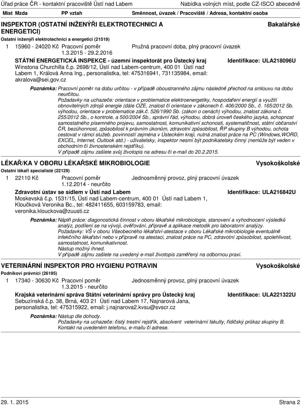 , personalistka, tel: 4753694, 7335984, email: akralova@sei.gov.cz Poznámka: Pracovní poměr na dobu určitou - v případě oboustranného zájmu následně přechod na smlouvu na dobu neurčitou.