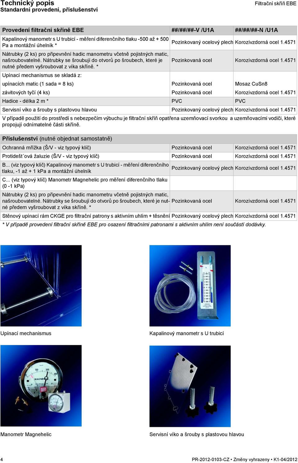 Nátrubky se šroubují do otvorů po šroubech, které je nutné předem vyšroubovat z víka skříně. * Upínací mechanismus se skladá z: Pozinkovaný ocelový plech Korozivzdorná ocel 1.