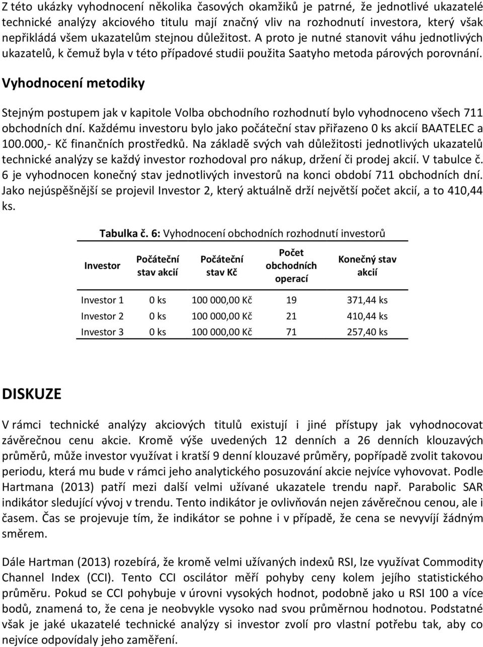 Vyhodnocení metodiky Stejným postupem jak v kapitole Volba obchodního rozhodnutí bylo vyhodnoceno všech 711 obchodních dní.
