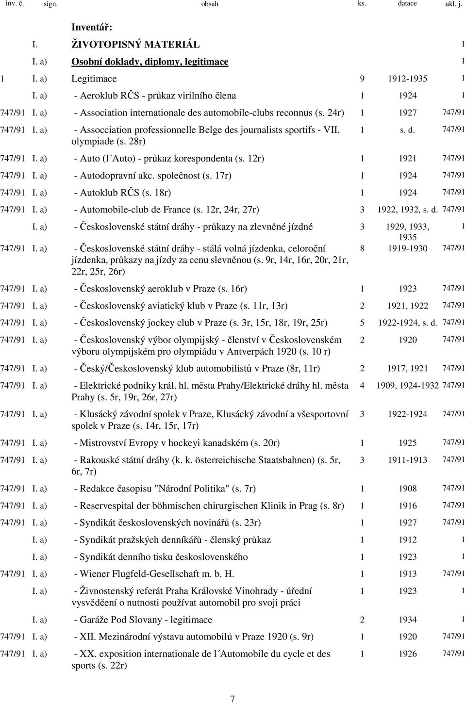 a) - Assocciation professionnelle Belge des journalists sportifs - VII. olympiade (s. 28r) 1 s. d. 747/91 747/91 I. a) - Auto (l Auto) - průkaz korespondenta (s. 12r) 1 1921 747/91 747/91 I.