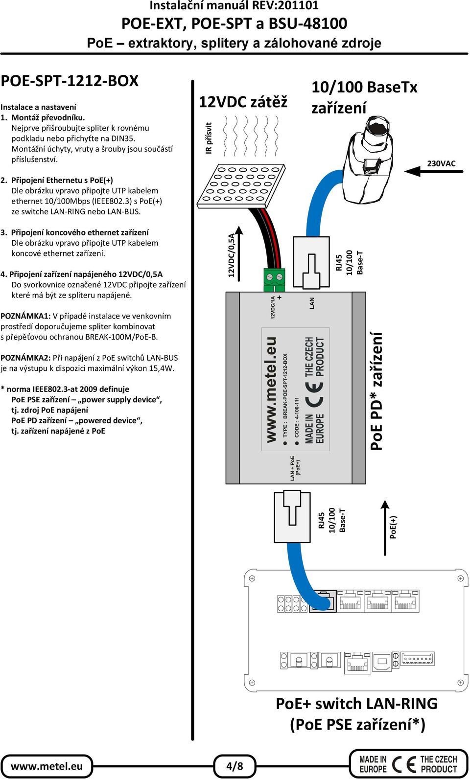 3. Připojení koncového ethernet zařízení Dle obrázku vpravo připojte UTP kabelem koncové ethernet zařízení. 4.