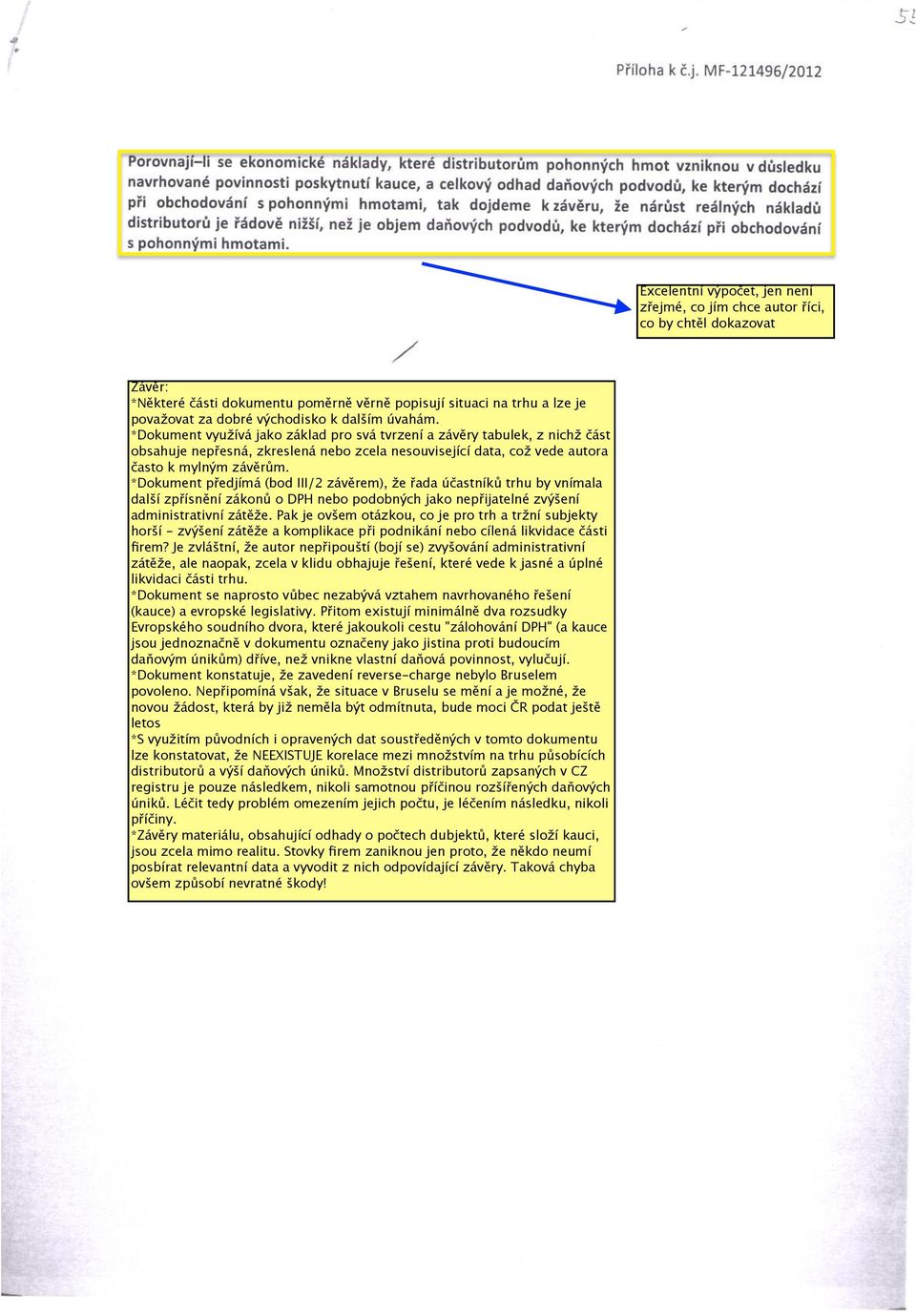 *Dokument předjímá (bod III/2 závěrem), že řada účastníků trhu by vnímala další zpřísnění zákonů o DPH nebo podobných jako nepřijatelné zvýšení administrativní zátěže.