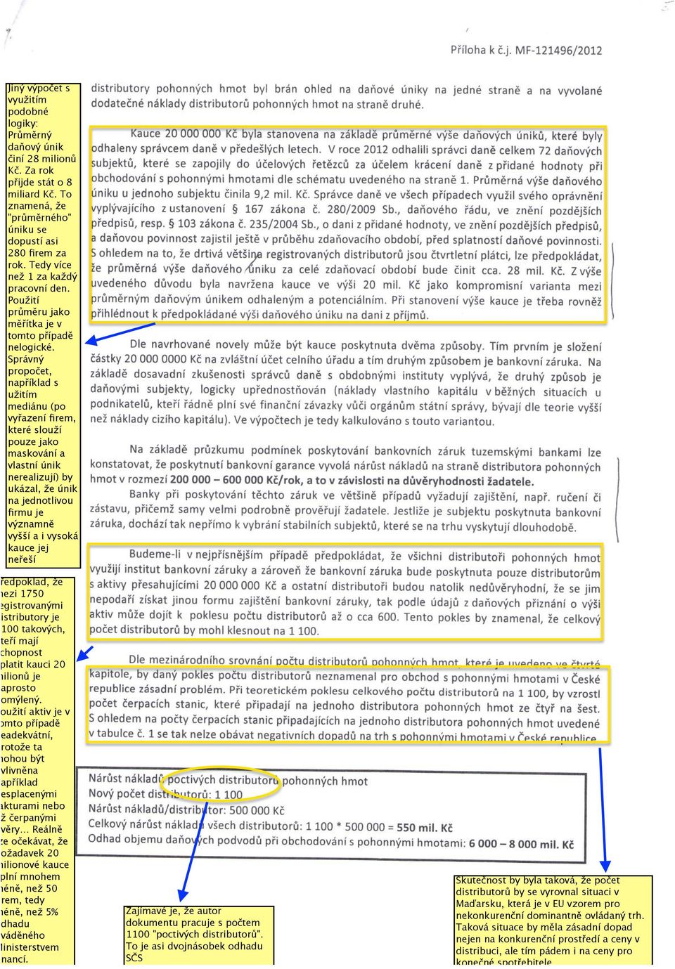 Správný propočet, například s užitím mediánu (po vyřazení firem, které slouží pouze jako maskování a vlastní únik nerealizují) by ukázal, že únik na jednotlivou firmu je významně vyšší a i vysoká