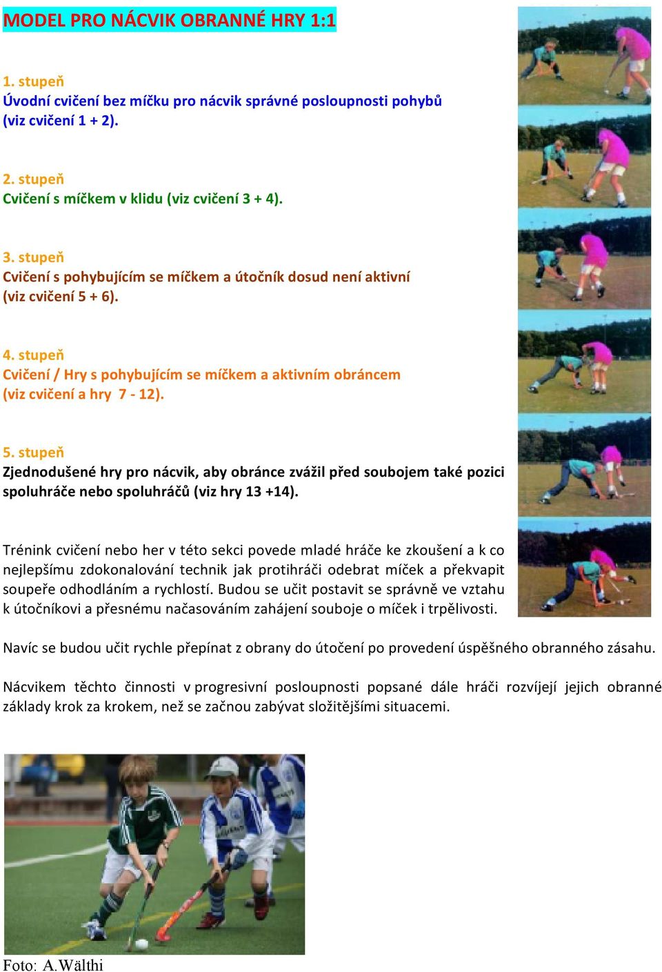 + 6). 4. stupeň Cvičení / Hry s pohybujícím se míčkem a aktivním obráncem (viz cvičení a hry 7-12). 5.