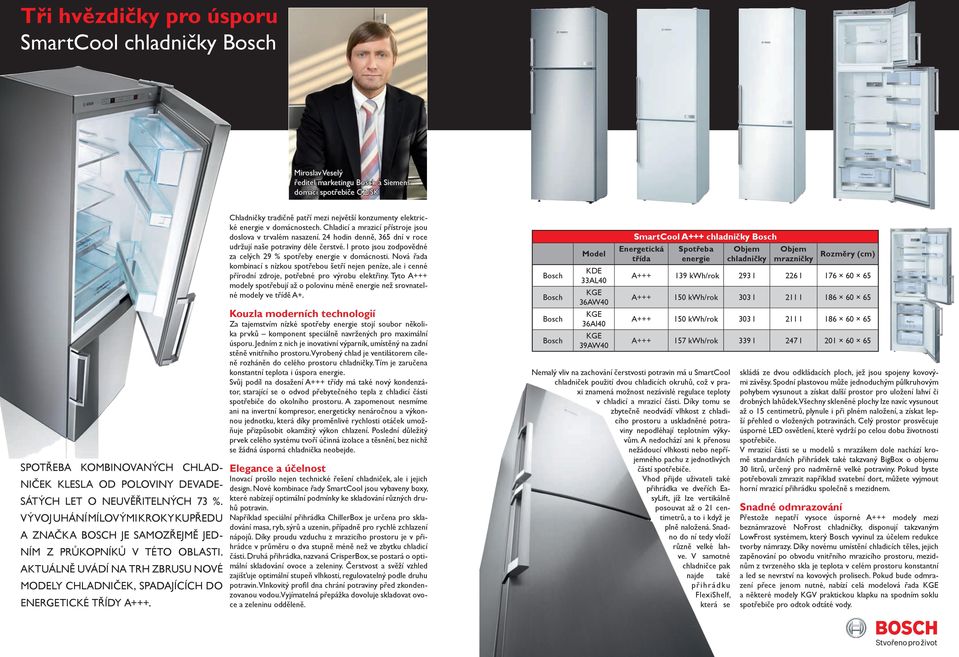 Aktuálně uvádí na trh zbrusu nové modely chladniček, spadajících do energetické třídy ++. Chladničky tradičně patří mezi největší konzumenty elektrické energie v domácnostech.