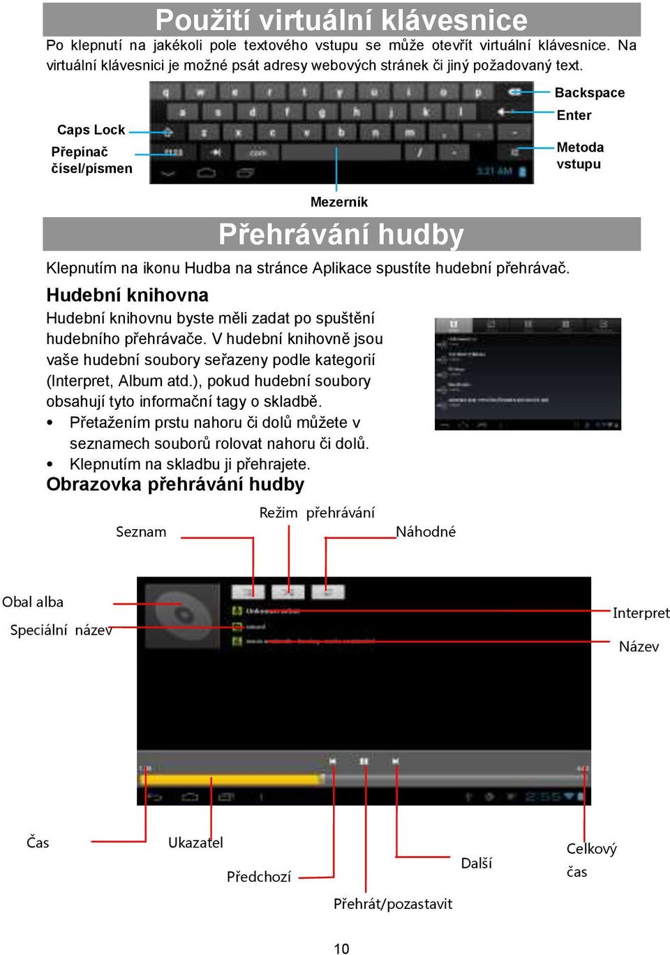 Hudební knihovna Hudební knihovnu byste měli zadat po spuštění hudebního přehrávače. V hudební knihovně jsou vaše hudební soubory seřazeny podle kategorií (Interpret, Album atd.