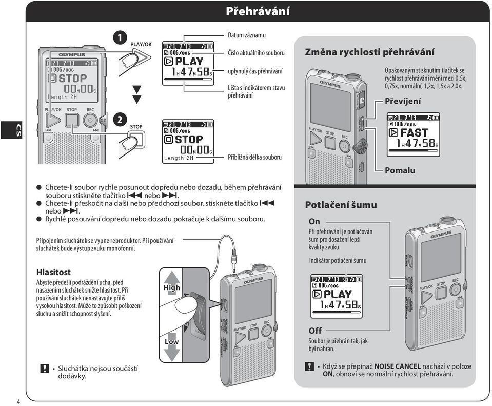 Hlasitost Abyste předešli podráždění ucha, před nasazením sluchátek snižte hlasitost. Při používání sluchátek nenastavujte příliš vysokou hlasitost.