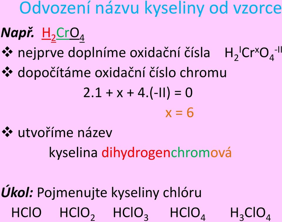 oxidační číslo chromu 2.1 + x + 4.