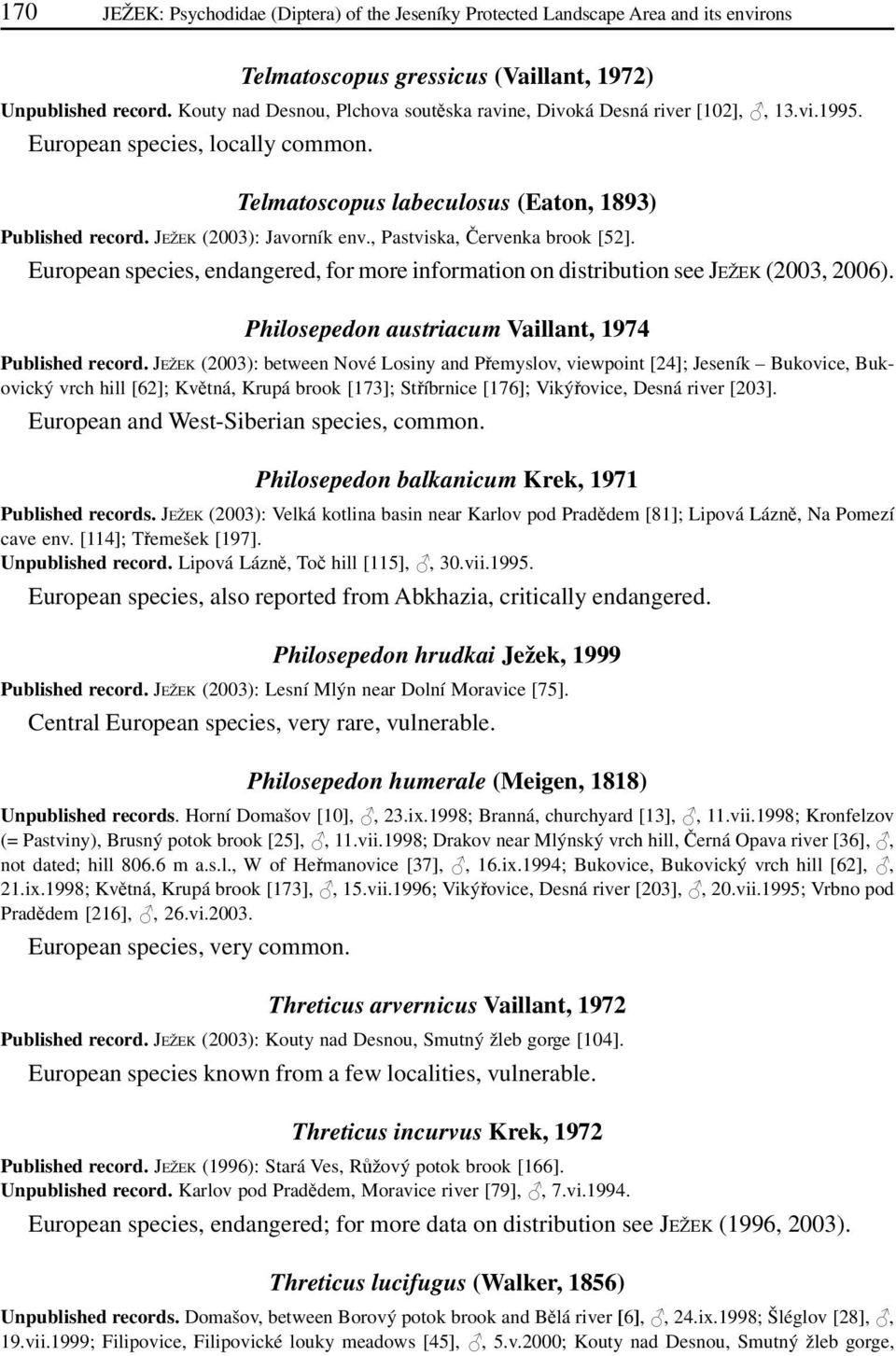 JEŽEK (2003): Javorník env., Pastviska, Červenka brook [52]. European species, endangered, for more information on distribution see JEŽEK (2003, 2006).