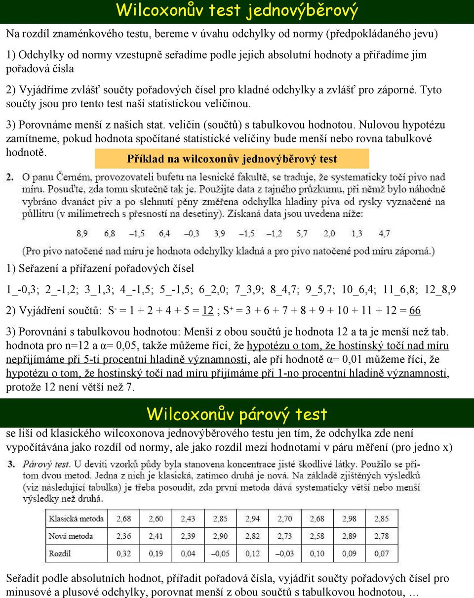 veliči (součtů) s tabulkovou hodotou. Nulovou hypotézu zamíteme, pokud hodota spočítaé statistické veličiy bude meší ebo rova tabulkové hodotě.