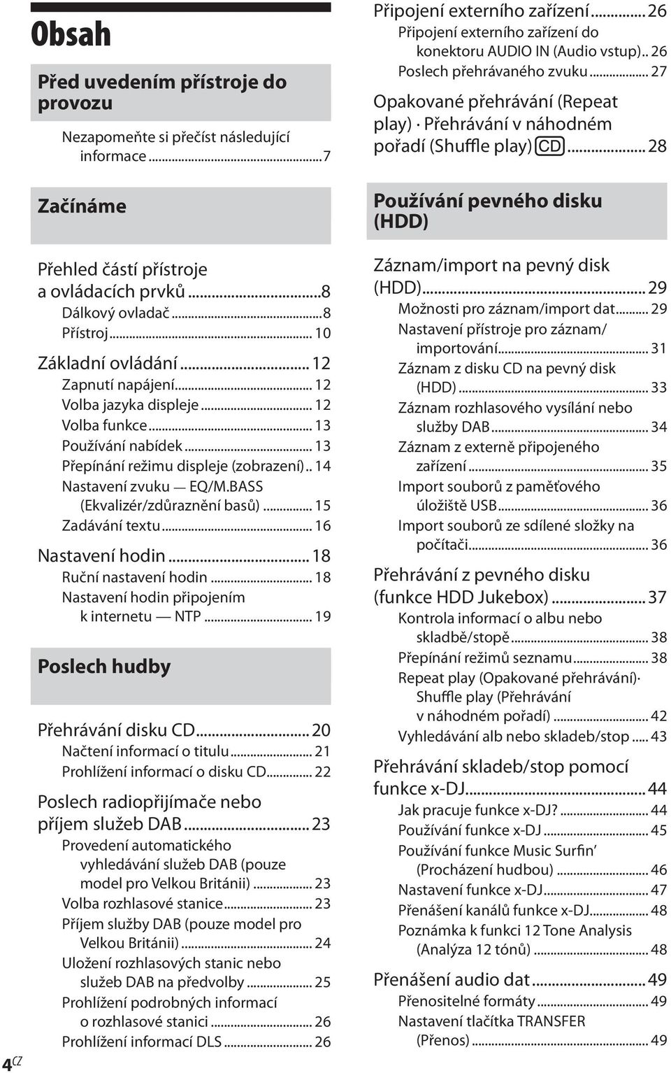 BASS (Ekvalizér/zdůraznění basů)... 15 Zadávání textu... 16 Nastavení hodin...18 Ruční nastavení hodin... 18 Nastavení hodin připojením k internetu NTP... 19 Poslech hudby Přehrávání disku CD.