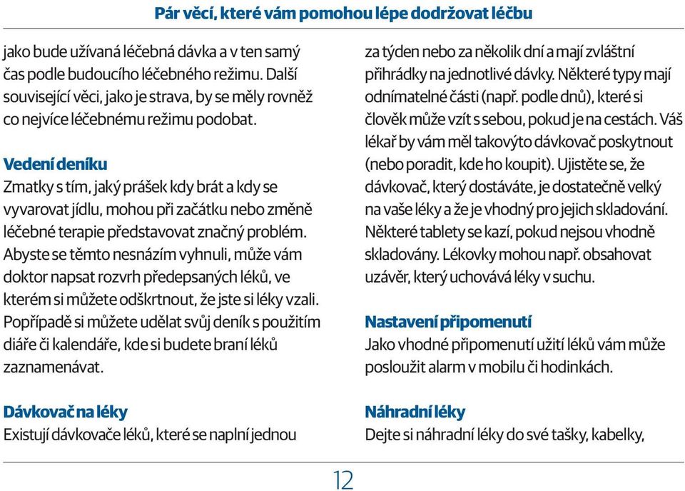 Vedení deníku Zmatky s tím, jaký prášek kdy brát a kdy se vyvarovat jídlu, mohou při začátku nebo změně léčebné terapie představovat značný problém.
