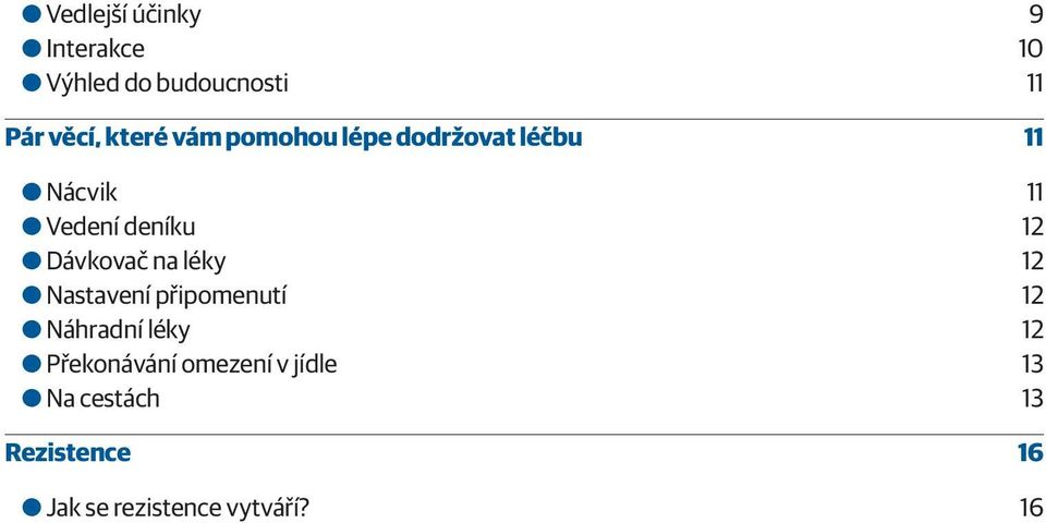 OODávkovač na léky 12 OONastavení připomenutí 12 OONáhradní léky 12