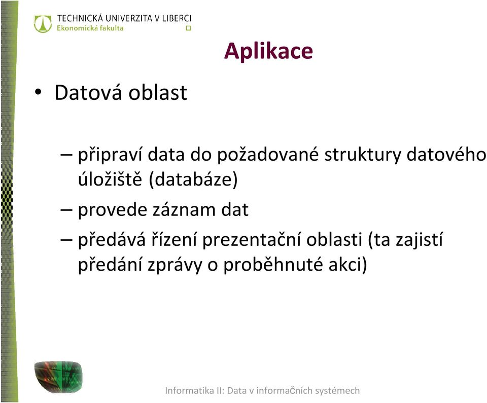 (databáze) provede záznam dat předává řízení