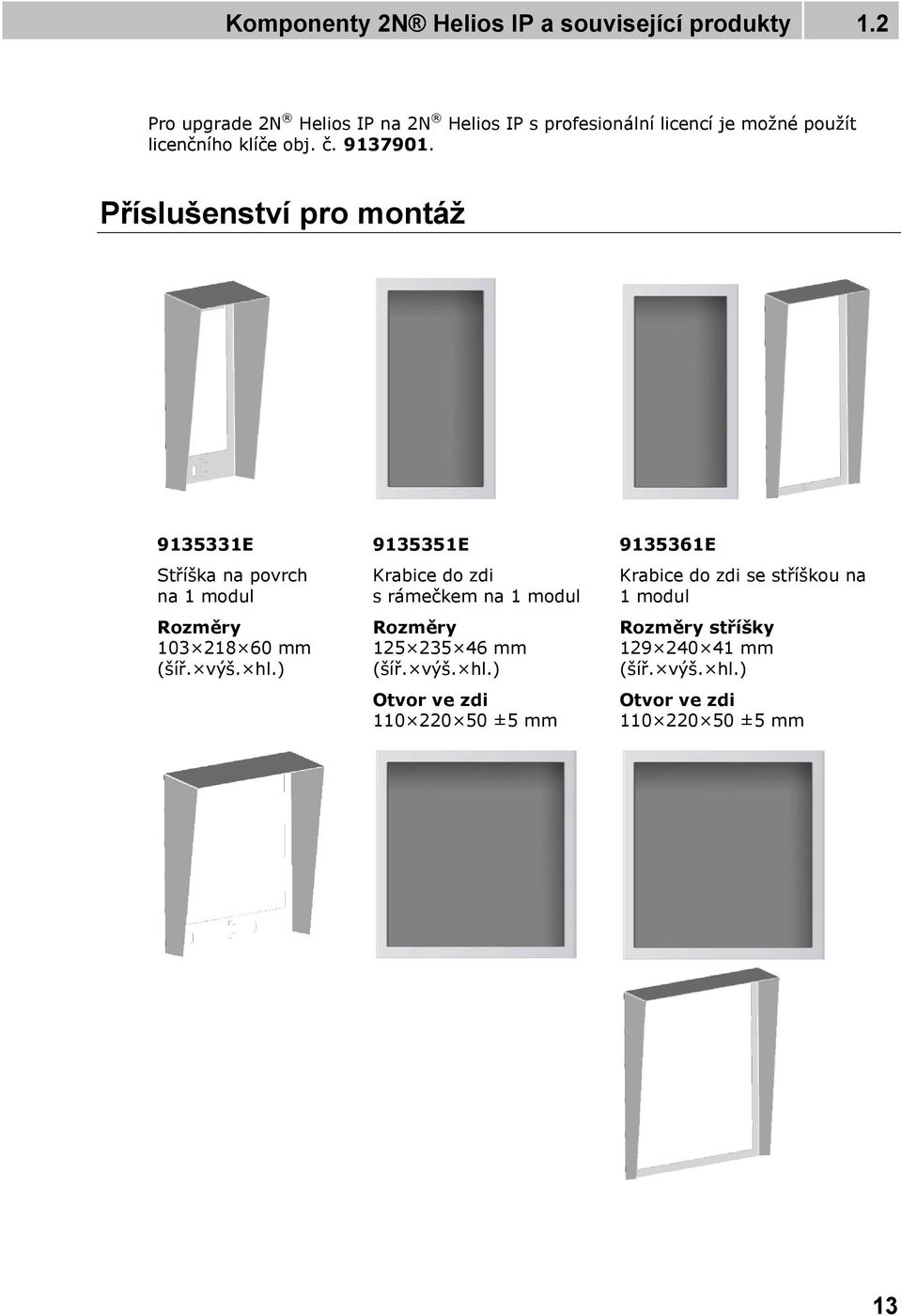 Příslušenství pro montáž 9135331E Stříška na povrch na 1 modul Rozměry 103 218 60 mm (šíř. výš. hl.