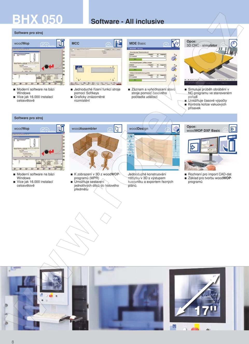 v NC-programu ve stanoveném pořadí Umožňuje časové výpočty Kontrola kolize vakuových přísavek Software pro stroj woodwop woodassembler wooddesign Opce: woodwop DXF Basic Moderní software na bázi