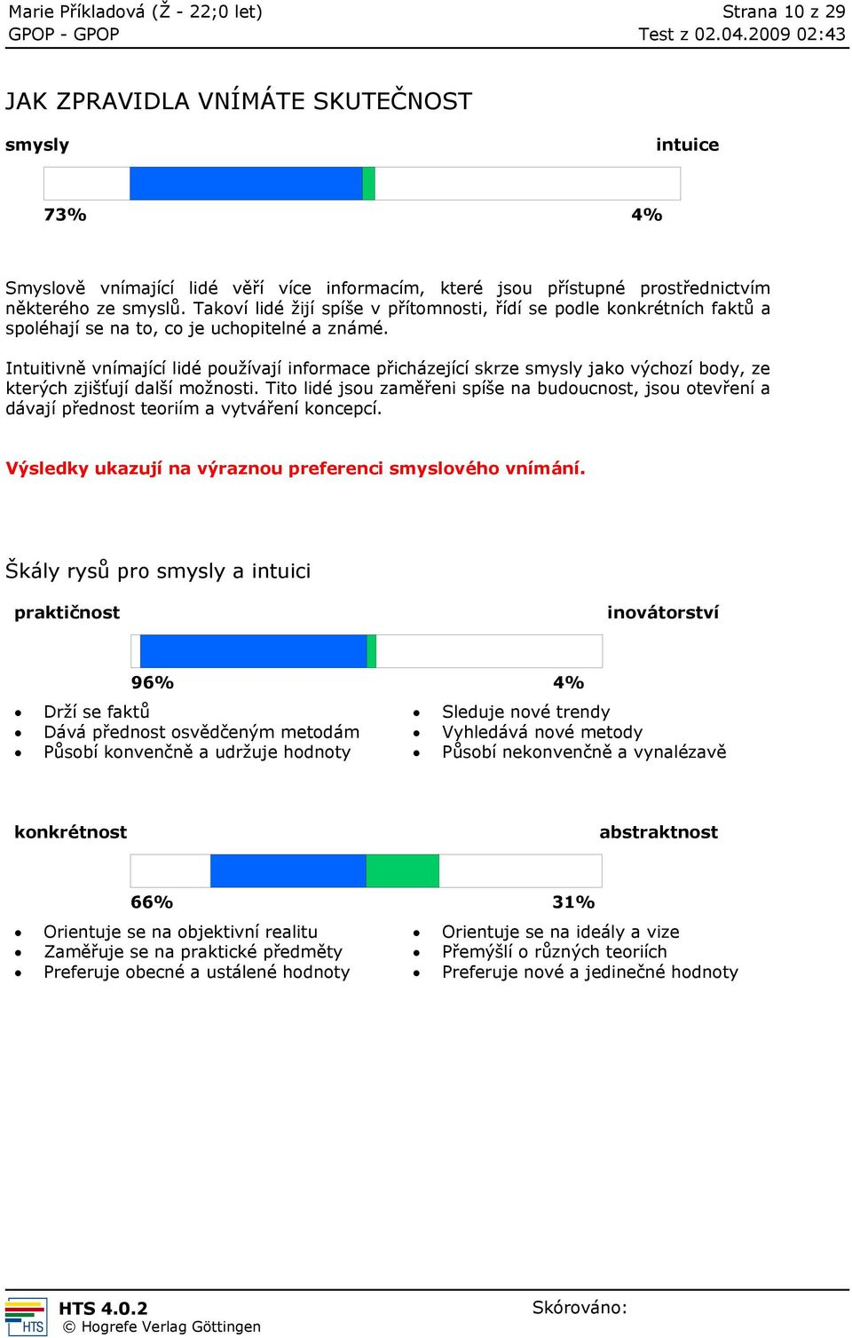 Intuitivně vnímající lidé používají informace přicházející skrze smysly jako výchozí body, ze kterých zjišťují další možnosti.