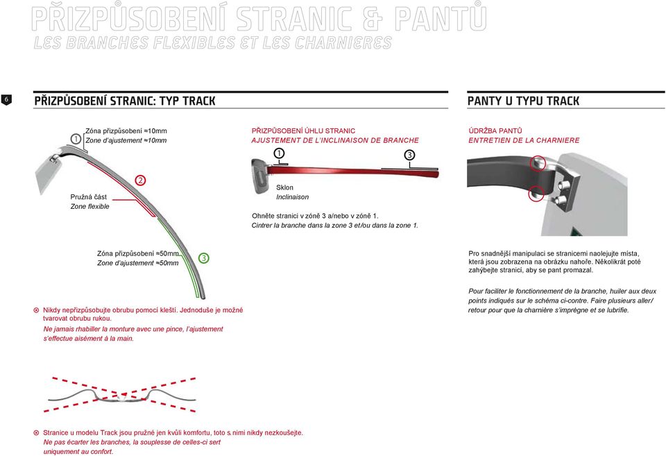 Zóna přizpůsobení 50mm Zone d ajustement 50mm 3 Pro snadnější manipulaci se stranicemi naolejujte místa, která jsou zobrazena na obrázku nahoře.