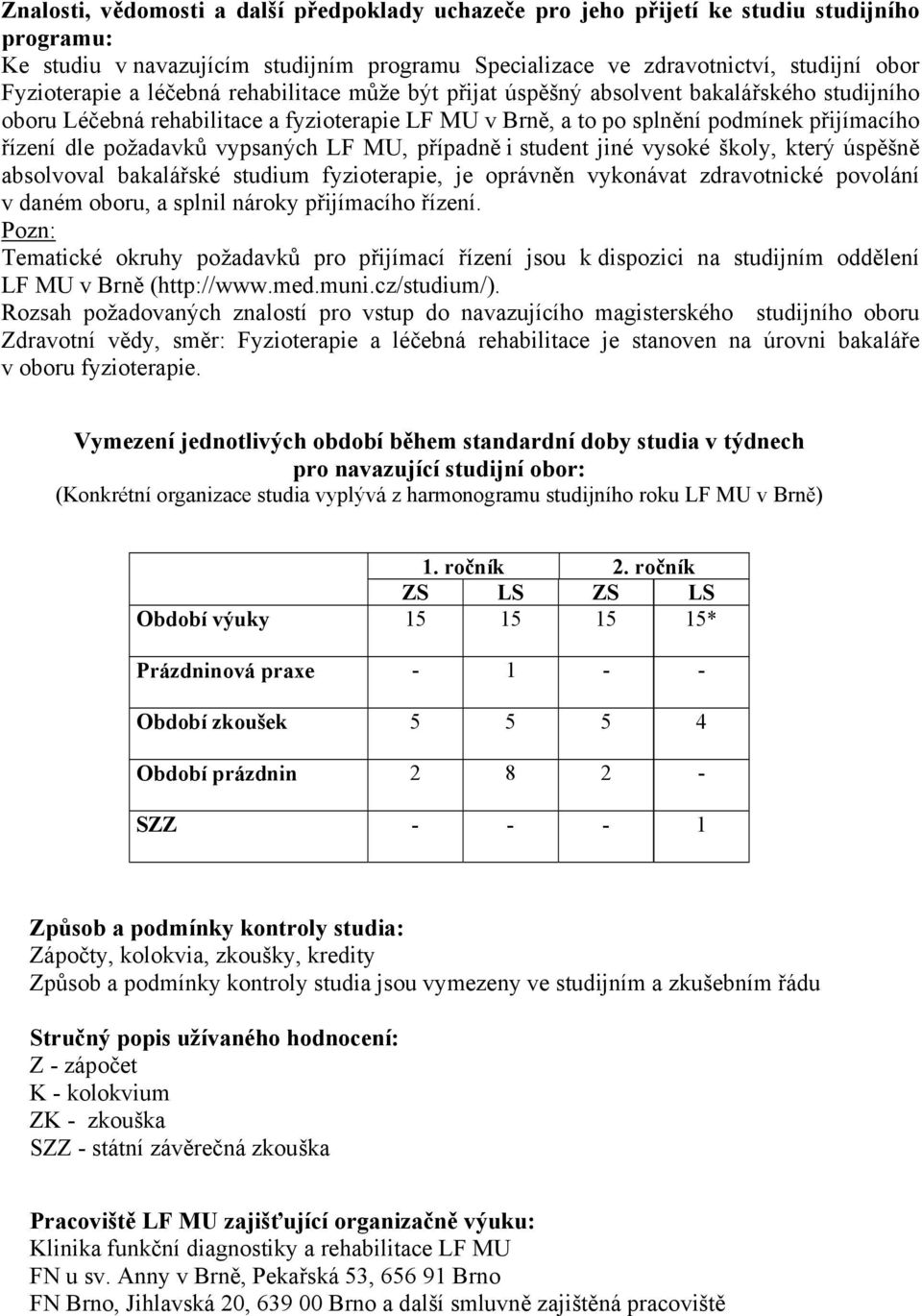 vypsaných LF MU, případně i student jiné vysoké školy, který úspěšně absolvoval bakalářské studium fyzioterapie, je oprávněn vykonávat zdravotnické povolání v daném oboru, a splnil nároky přijímacího