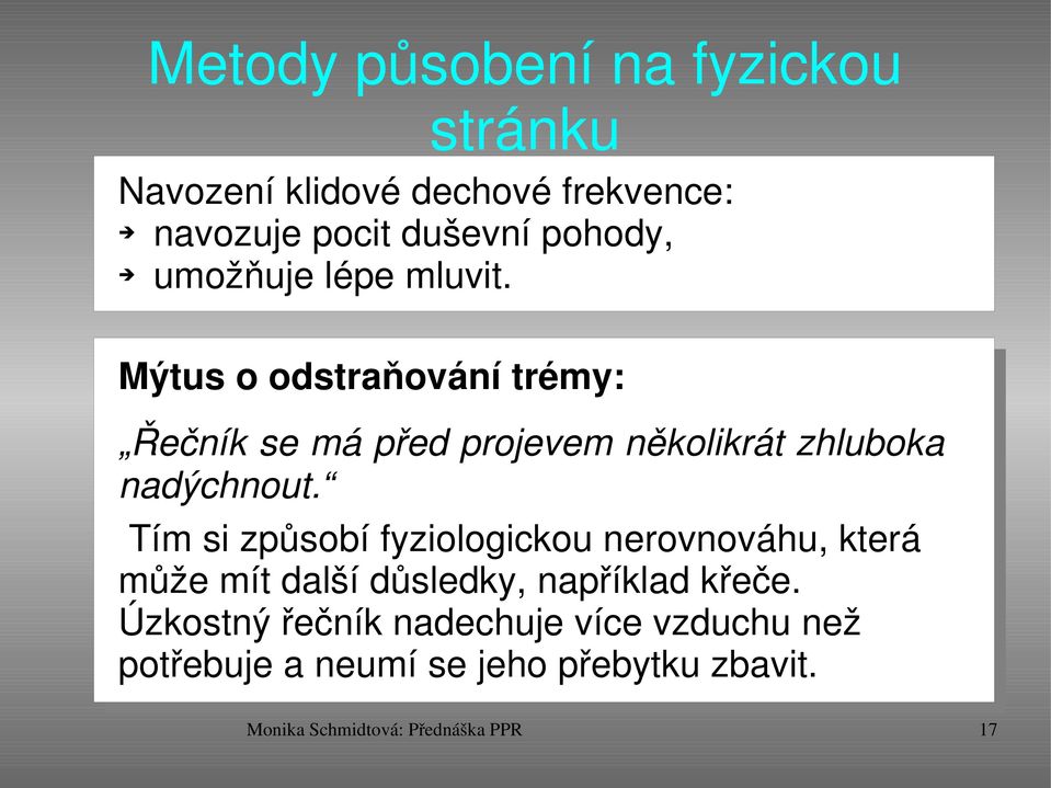 Mýtus o odstraňování trémy: Řečník se má před projevem několikrát zhluboka nadýchnout.