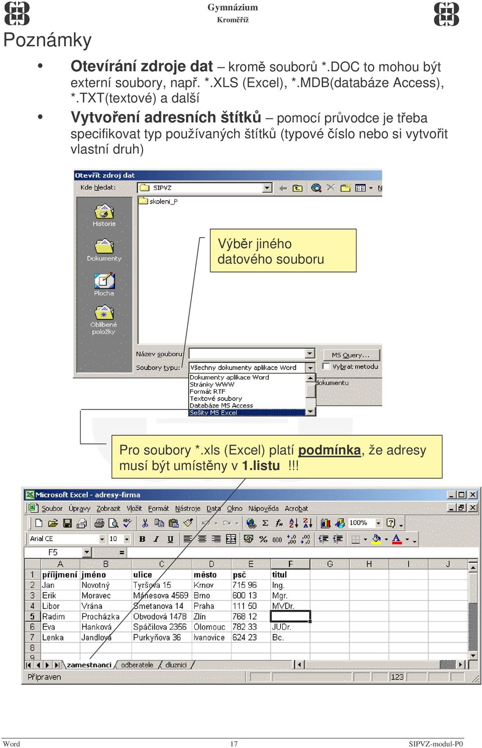 TXT(textové) a další Vytvoení adresních štítk pomocí prvodce je teba specifikovat typ používaných štítk