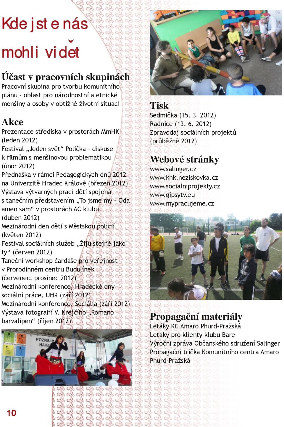 (březen 2012) Výstava výtvarných prací dětí spojená s tanečním představením To jsme my Oda amen sam v prostorách AC klubu (duben 2012) Mezinárodní den dětí s Městskou policií (květen 2012) Festival