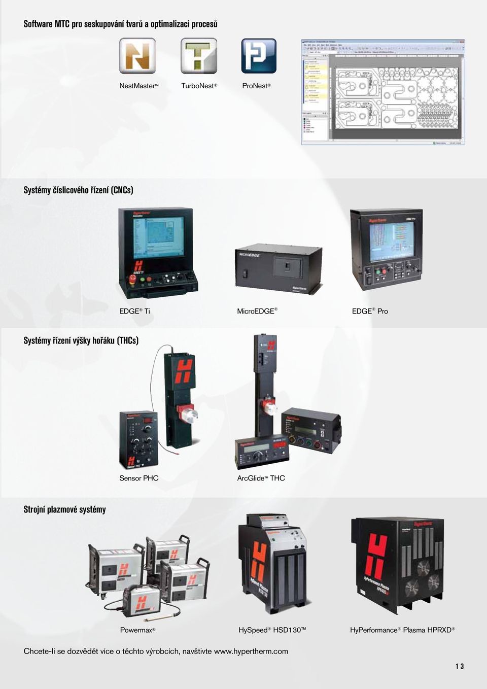(THCs) Sensor PHC ArcGlide THC Strojní plazmové systémy Powermax HySpeed HSD130