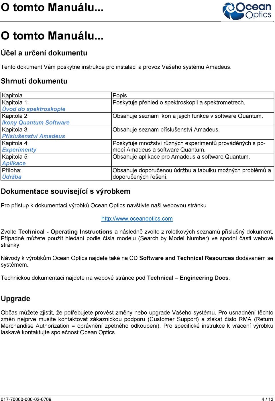 Poskytuje přehled o spektroskopii a spektrometrech. Obsahuje seznam ikon a jejich funkce v software Quantum. Obsahuje seznam příslušenství Amadeus.