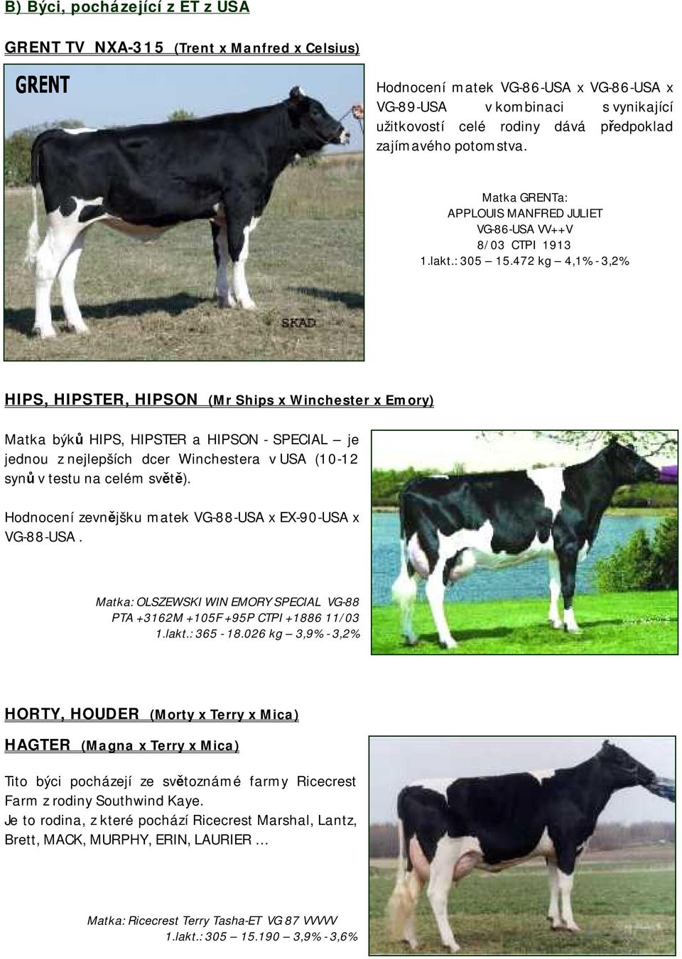 472 kg 4,1% - 3,2% HIPS, HIPSTER, HIPSON (Mr Ships x Winchester x Emory) Matka býků HIPS, HIPSTER a HIPSON - SPECIAL je jednou z nejlepších dcer Winchestera v USA (10-12 synů v testu na celém světě).