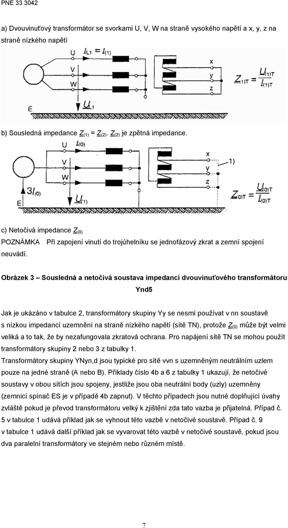 Obrázek 3 Sousledná a netočivá soustava impedancí dvouvinuťového transformátoru Ynd5 Jak je ukázáno v tabulce, transformátory skupiny Yy se nesmí používat v nn soustavě s nízkou impedancí uzemnění na