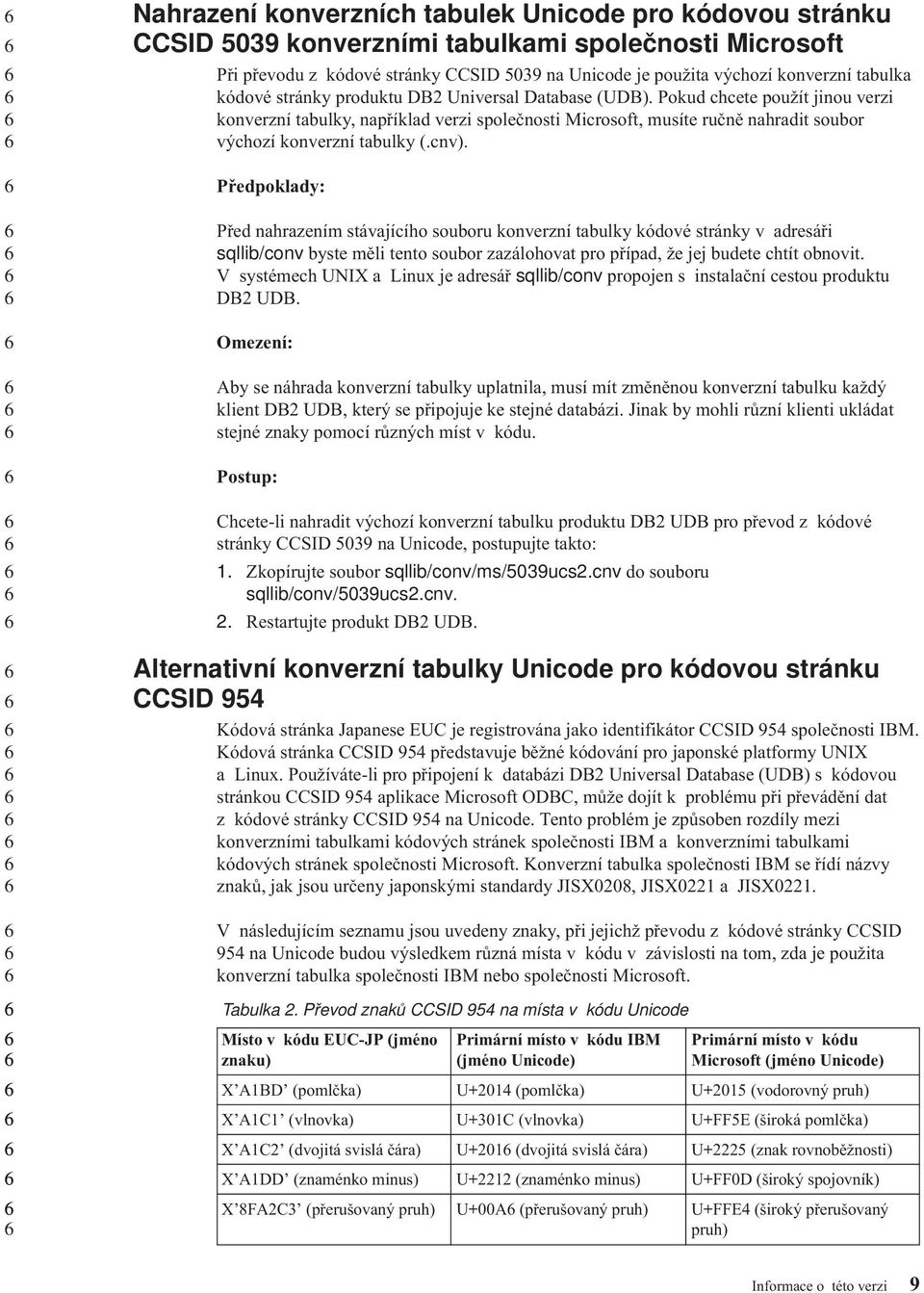 cnv). Předpoklady: Před nahrazením stávajícího souboru konverzní tabulky kódové stránky v adresáři sqllib/conv byste měli tento soubor zazálohovat pro případ, že jej budete chtít obnovit.