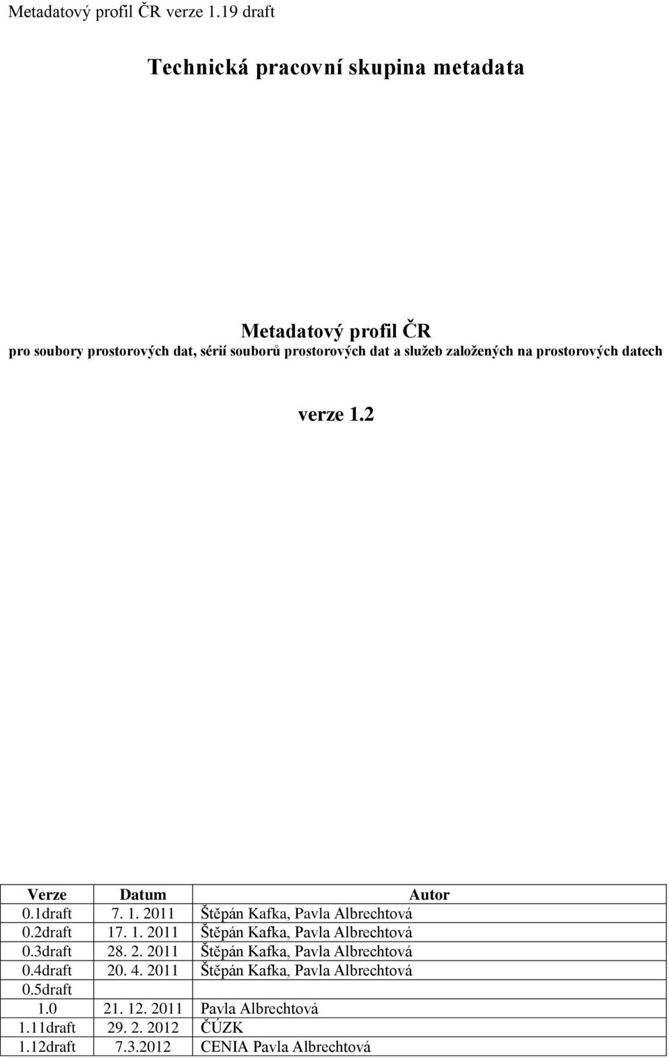 2. 2011 Štěpán Kafka, Pavla Albrechtová 0.4draft 20. 4. 2011 Štěpán Kafka, Pavla Albrechtová 0.5draft 1.0 21. 12.