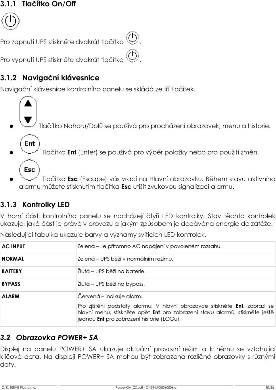 Během stavu aktivního alarmu můžete stisknutím tlačítka Esc utišit zvukovou signalizaci alarmu. 3.1.3 Kontrolky LED V horní části kontrolního panelu se nacházejí čtyři LED kontrolky.