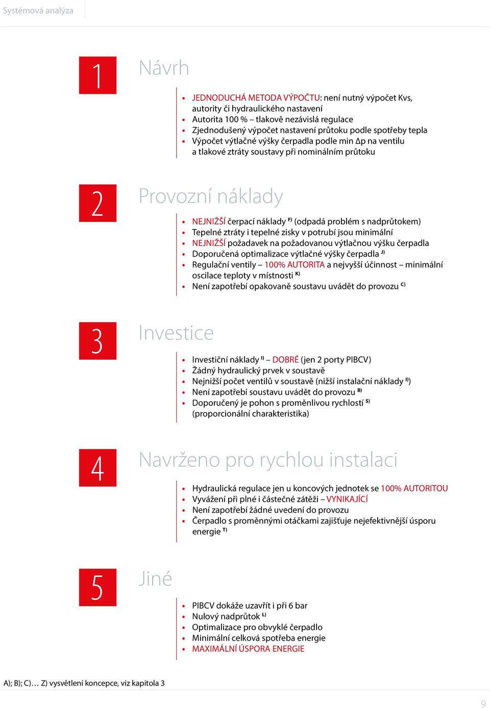 Tepelné ztráty i tepelné zisky v potrubí jsou minimální NEJNIŽŠÍ požadavek na požadovanou výtlačnou výšku čerpadla Doporučená optimalizace výtlačné výšky čerpadla J) Regulační ventily 100% AUTORITA a