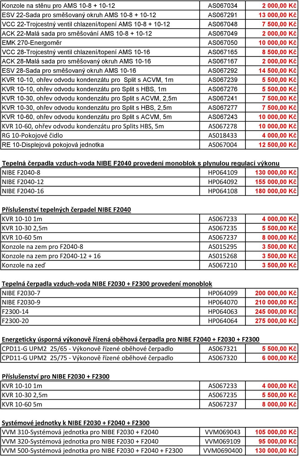 28-Malá sada pro směšovaný okruh AMS 10-16 AS067167 2 000,00 Kč ESV 28-Sada pro směšovaný okruh AMS 10-16 AS067292 14 500,00 Kč KVR 10-10, ohřev odvodu kondenzátu pro Split s ACVM, 1m AS067239 5