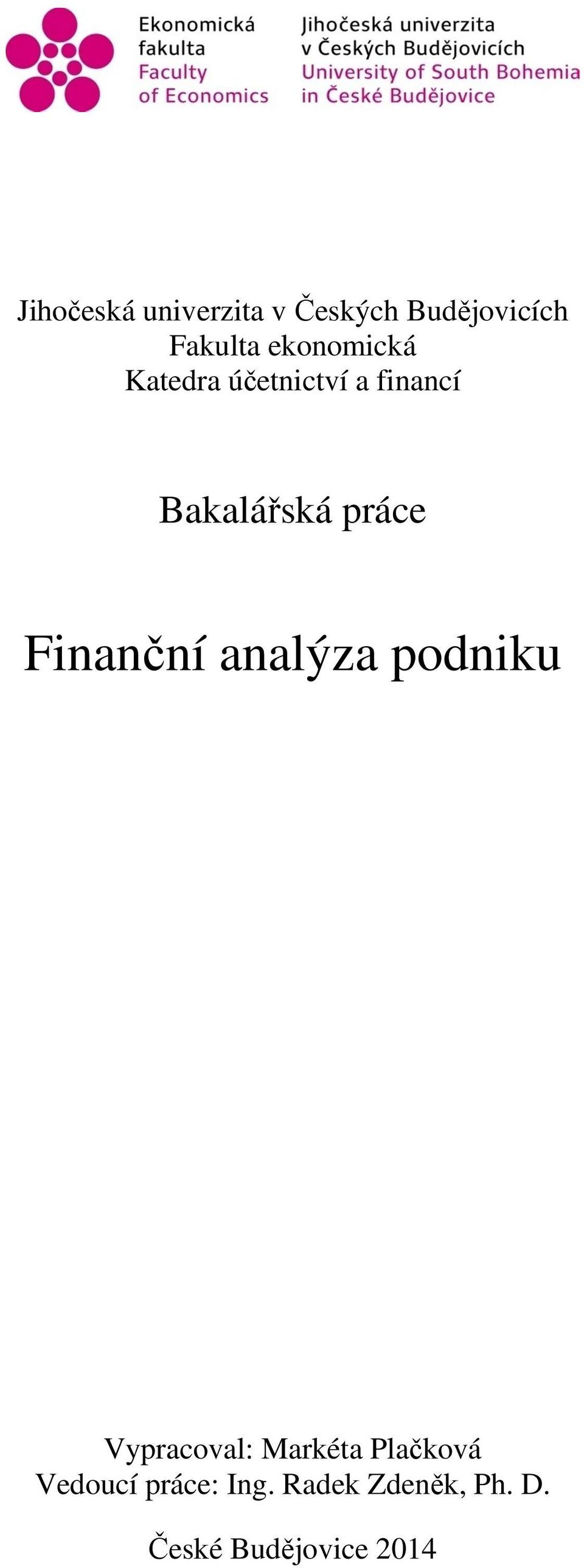 Finanční analýza podniku Vypracoval: Markéta Plačková