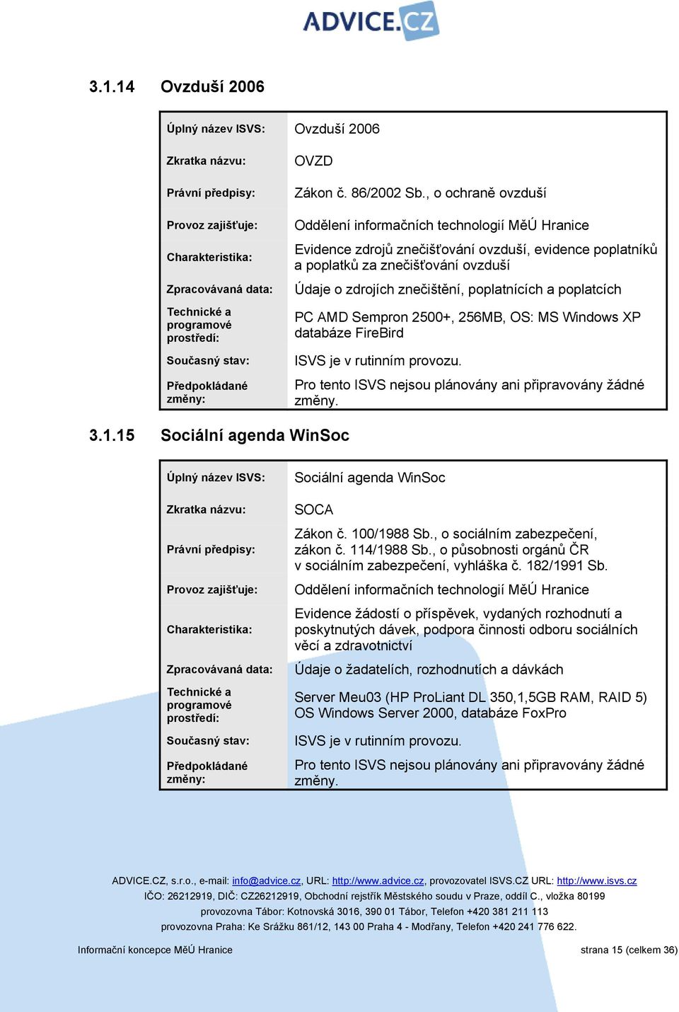 , o ochraně ovzduší Oddělení informačních technologií MěÚ Hranice Evidence zdrojů znečišťování ovzduší, evidence poplatníků a poplatků za znečišťování ovzduší Údaje o zdrojích znečištění,