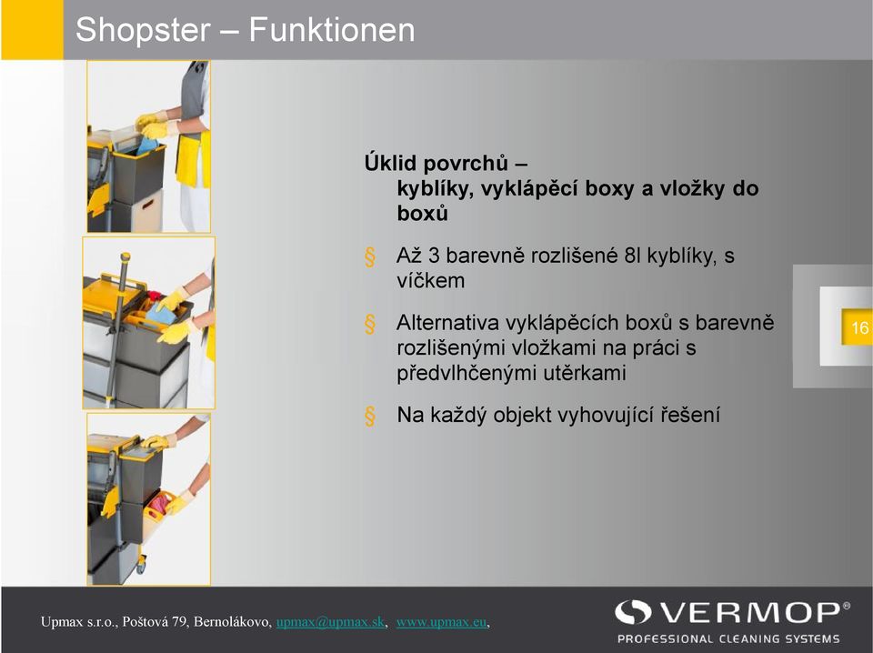 Alternativa vyklápěcích boxů s barevně rozlišenými vložkami na