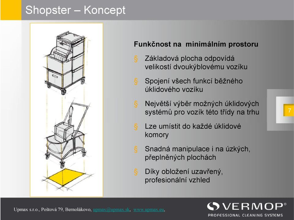 možných úklidových systémů pro vozík této třídy na trhu 7 Lze umístit do každé úklidové