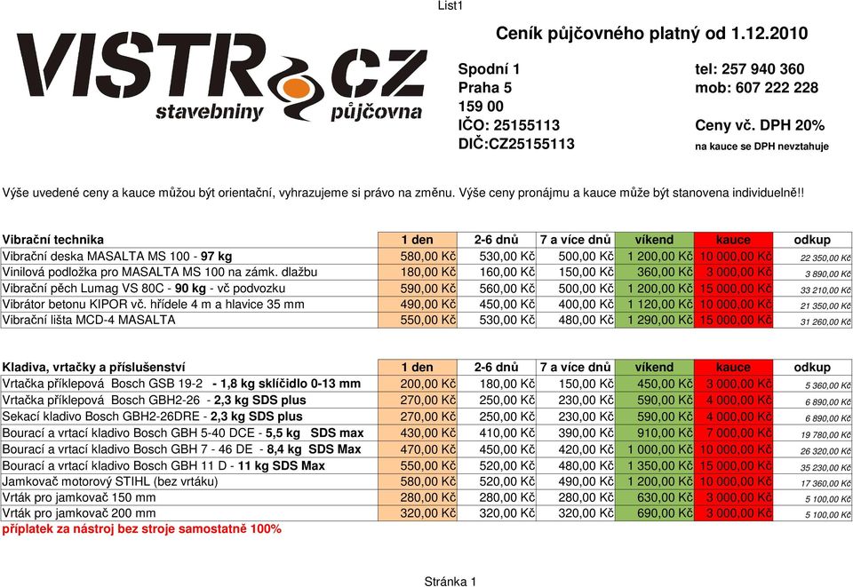 ! Vibrační technika 1 den 2-6 dnů 7 a více dnů víkend kauce odkup Vibrační deska MASALTA MS 100-97 kg 580,00 Kč 530,00 Kč 500,00 Kč 1 200,00 Kč 10 000,00 Kč 22 350,00 Kč Vinilová podložka pro MASALTA