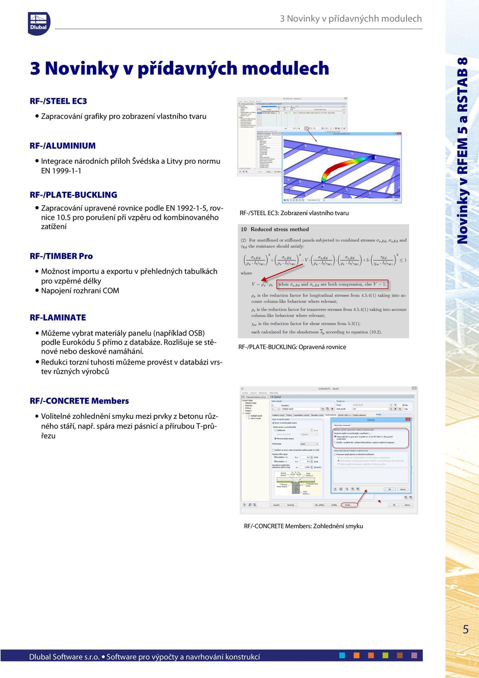 5 pro porušení při vzpěru od kombinovaného zatížení RF-/STEEL EC3: Zobrazení vlastního tvaru RF-/TIMBER Pro Možnost importu a exportu v přehledných tabulkách pro vzpěrné délky Napojení rozhraní COM
