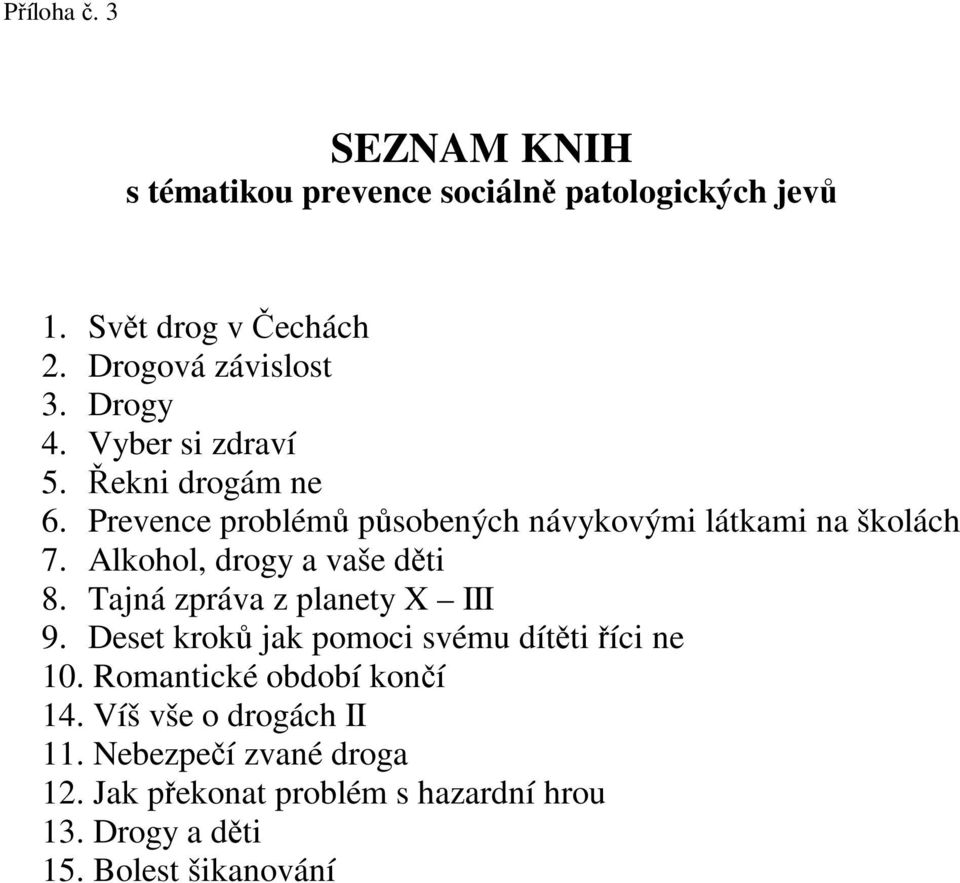 Alkohol, drogy a vaše děti 8. Tajná zpráva z planety X III 9. Deset kroků jak pomoci svému dítěti říci ne 10.