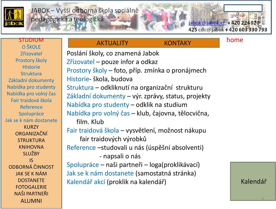 zmínka o pronájmech Historie- škola, budova Struktura odkliknutí na organizační strukturu Základní dokumenty výr.