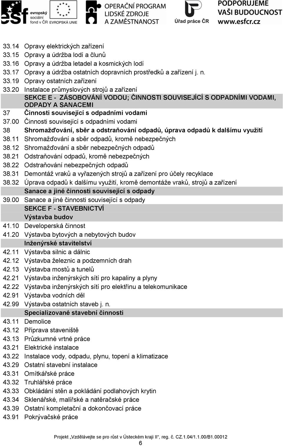 00 Činnosti související s odpadními vodami 38 Shromažďování, sběr a odstraňování odpadů, úprava odpadů k dalšímu využití 38.11 Shromažďování a sběr odpadů, kromě nebezpečných 38.