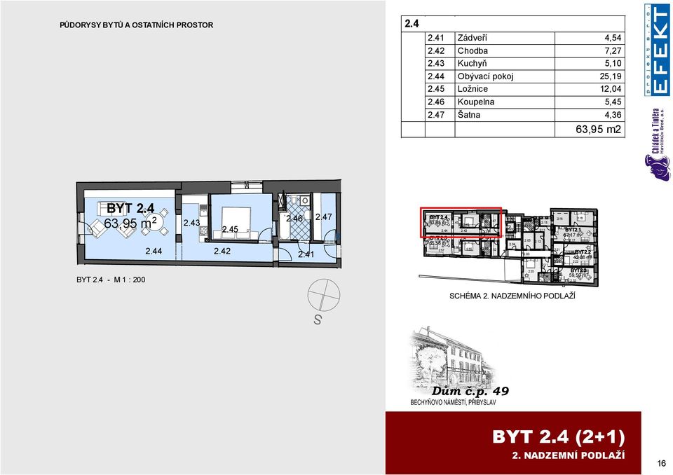 4 - M 1 : 200 2.44 2.43 2.45 2.42 2.46 2.41 2.47 BYT 2.4 63,95 m 2 2.43 2.45 2.44 2.42 BYT 2.5 2.54 65,58 m 2 2.56 2.57 2.55 2.46 2.47 2.02 2.