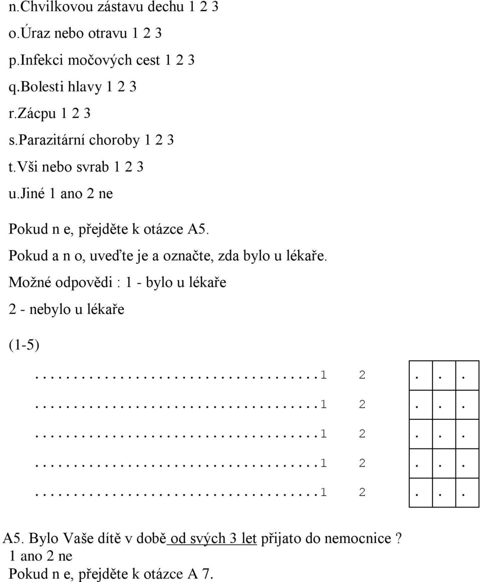 jiné Pokud n e, přejděte k otázce A5. uveďte je a označte, zda bylo u lékaře.