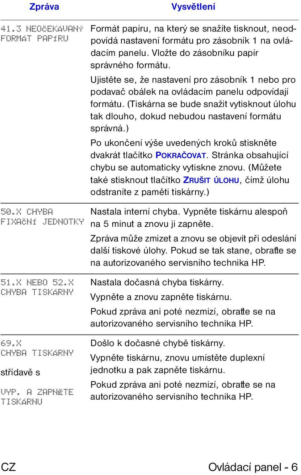 (Tiskárna se bude snažit vytisknout úlohu tak dlouho, dokud nebudou nastavení formátu správná.) Po ukončení výše uvedených kroků stiskněte dvakrát tlačítko POKRAČOVAT.