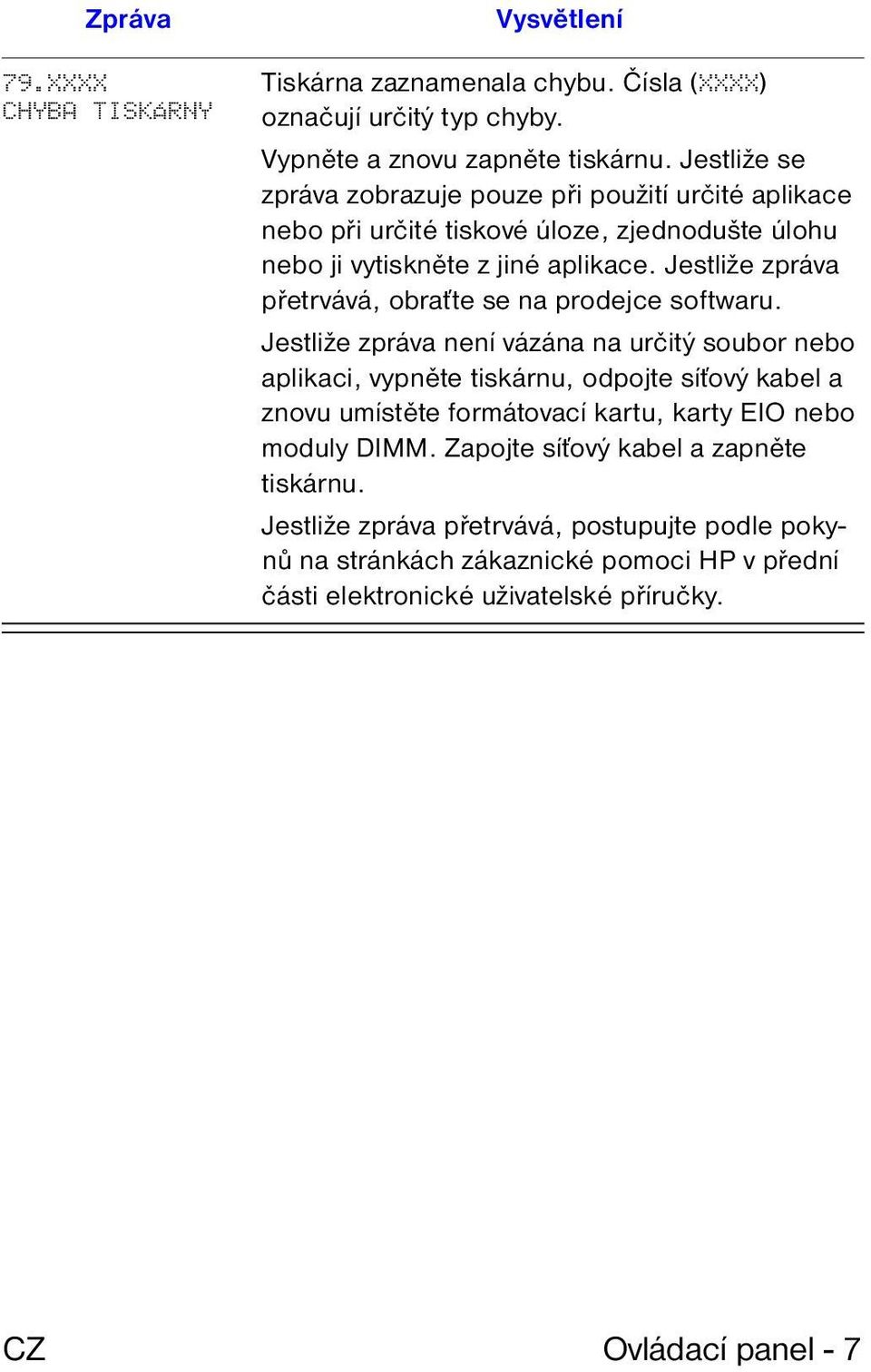Jestliže zpráva přetrvává, obraťte se na prodejce softwaru.