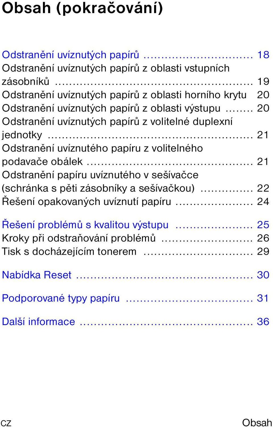 .. 20 Odstranění uvíznutých papírů z volitelné duplexní jednotky... 21 Odstranění uvíznutého papíru z volitelného podavače obálek.